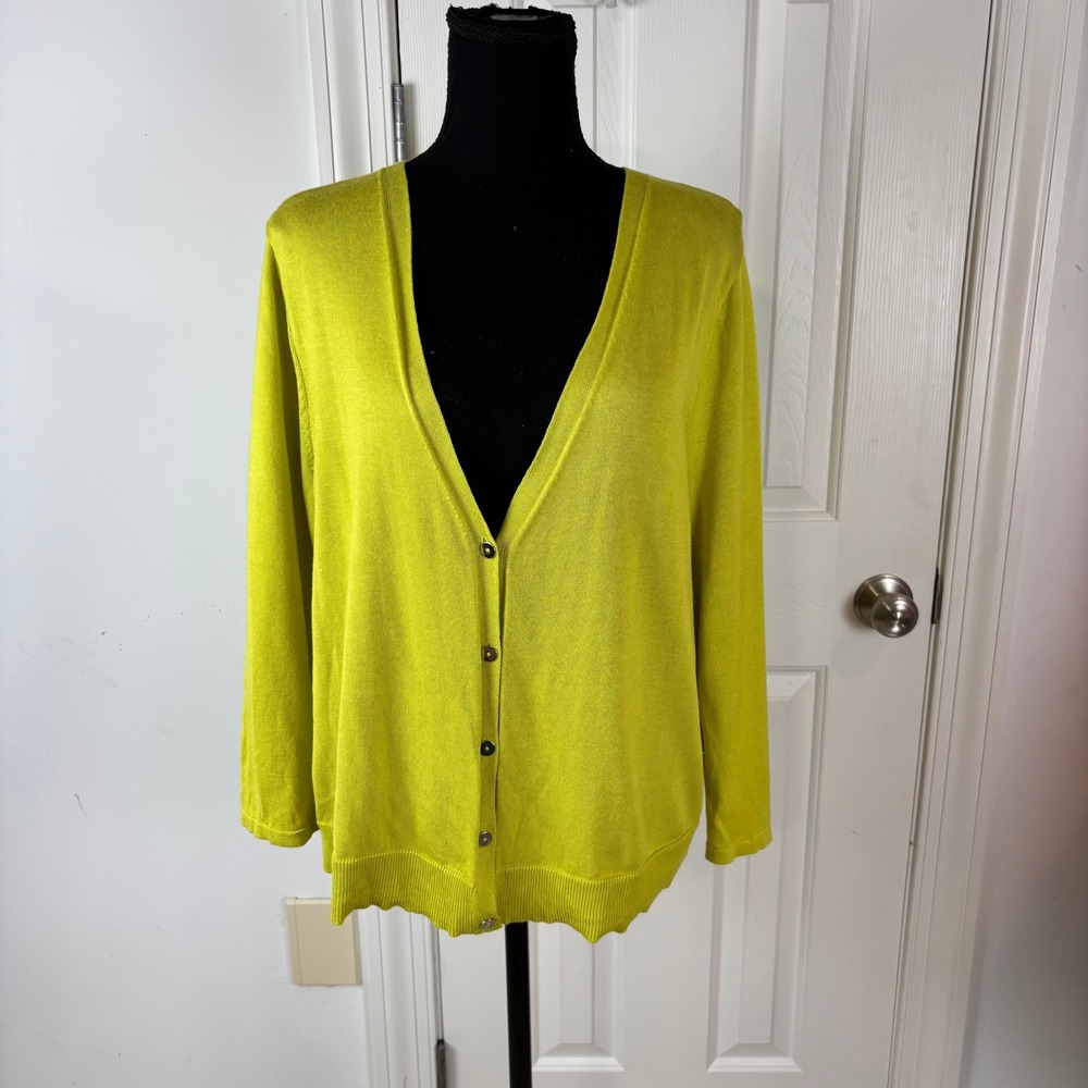 Alfani Womens XL Lime Green Mixed Media V-Neck Button Front Cardigan Sweater